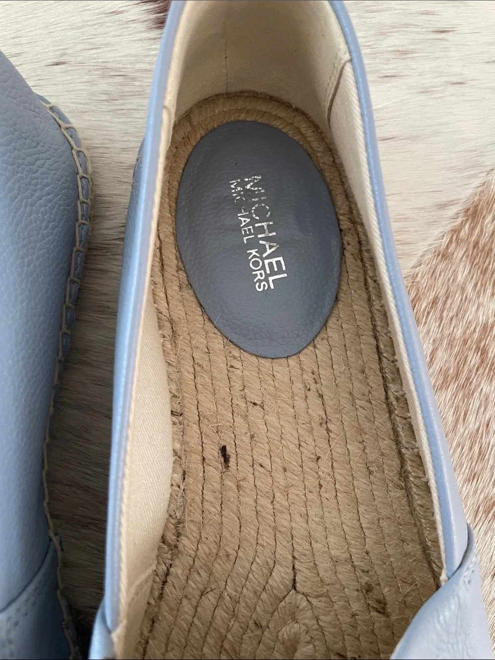 Michael Kors Light Blue Leather Espadrille Flats with Jute Trim